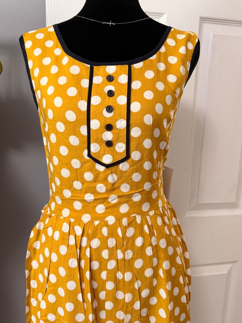 NWT Yellow Polka Dot Dress NWT L Retro Pinup inspired - Picture 2 of 9